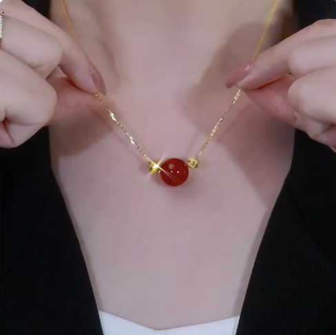 相思豆红玛瑙999纯银项链女款2025新款情人节礼物送女友锁骨颈链