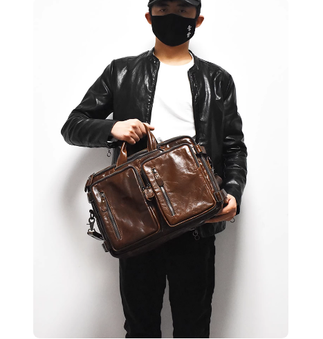 手工英伦复古牛皮双肩包潮男包单肩斜挎包旅行真皮机车背提电脑包